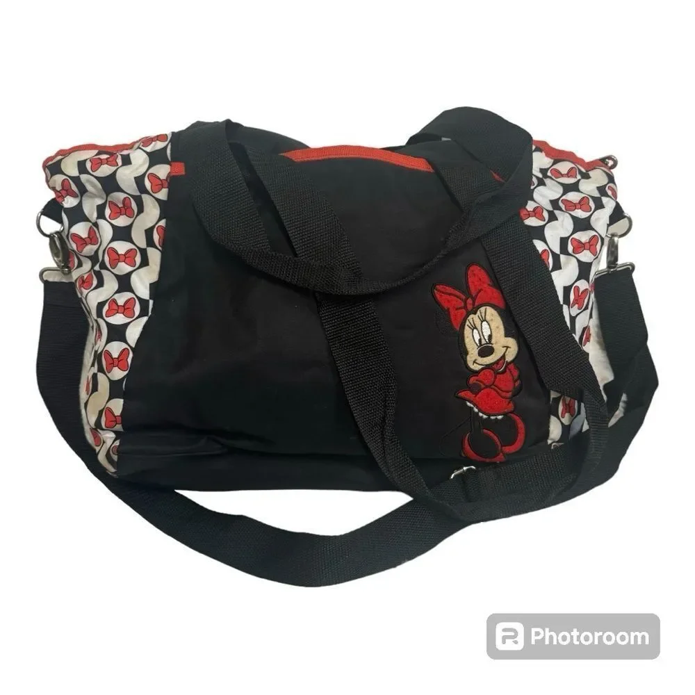 Disney Baby Minnie Mouse Black White Red Canvas Large Diaper Shoulder Bag